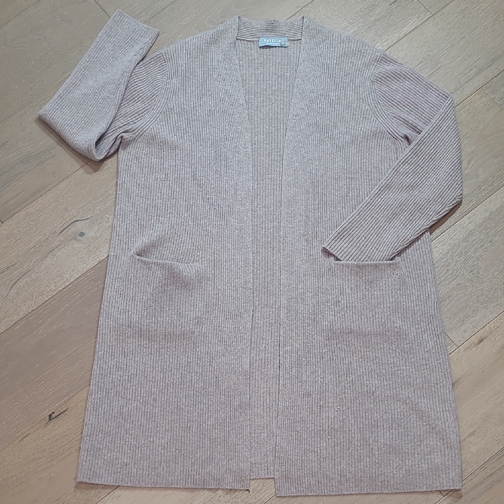 EUC Ravella Long Cardigan Women's sz XL 100% Luxury Cashmere Tan Open Sweater